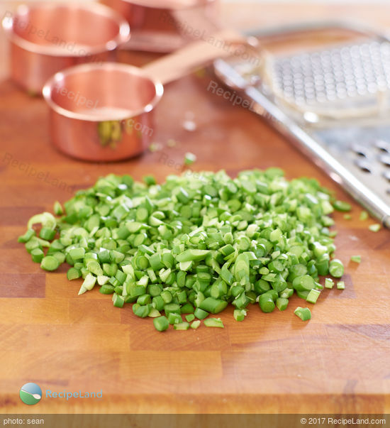 Finely diced garlic scapes