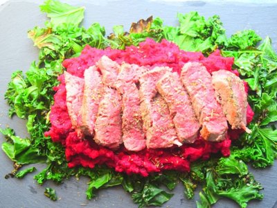 Steak with Beetroot Mash