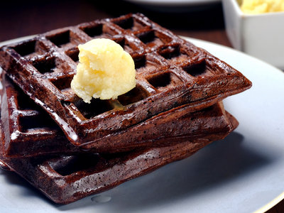 Dark Chocolate Waffles with Coconut-Maple Butter