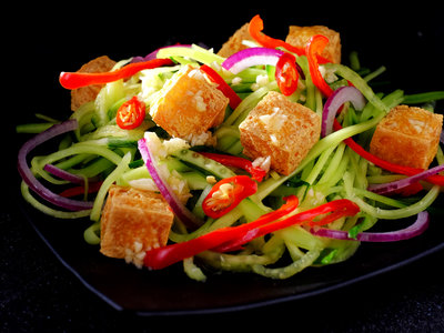 Crisp Tofu and Thai Cucumber Raita