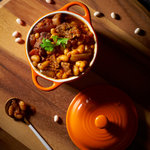 Beef chili with navy beans, one of our many easy chili recipes. Perfect for simmering on the stovetop or use your crock-pot for a slow-cooker chili recipe.