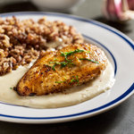 Chicken breasts in an easy garlic cream sauce with tangy goat cheese. Only 5 ingredients.