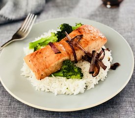 Brown Sugar and Soy Glazed Salmon with Broccoli Rice