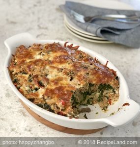 Spinach, Mushroom and Vegetable Bread Pudding 