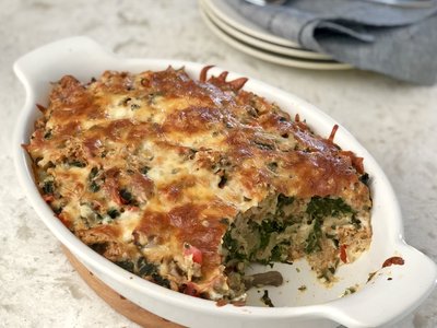 Spinach, Mushroom and Vegetable Bread Pudding 