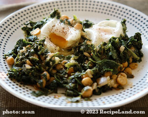 Quick Turkish Eggs, Spinach and Chickpeas