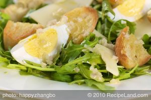 Arugula Salad with Garlic Croutons, Gruyere and Eggs