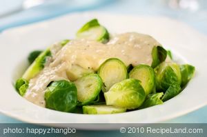 Cheesy Brussels Sprouts with Sherry Asiago Sauce
