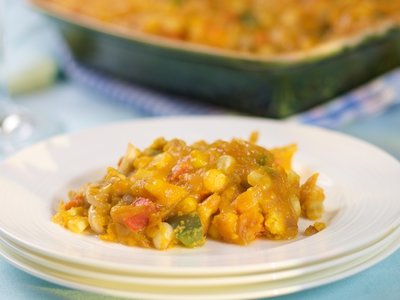 Butternut Squash, Bell Pepper, Corn and Cheddar Casserole