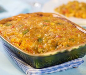 Butternut Squash, Bell Pepper, Corn and Cheddar Casserole