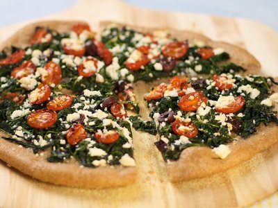 Spinach, Oven-Dried Cherry Tomato and Feta Pizza