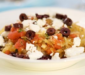 Roasted Spaghetti Squash with Sauteed Vegetables, Feta and Basil