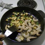 Cooking Tofu and Shrimp for the Pad Thai