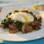 Poached Eggs over Spinach & Mushrooms
