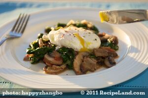 Poached Eggs over Spinach & Mushrooms