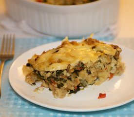 Spinach, Mushroom and Vegetable Bread Pudding 