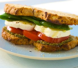 Basil Pesto, Fresh Mozzarella, Tomato and Spinach Sandwich 