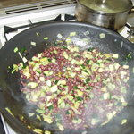 Add the Adzuki beans to the cooked leek and courgette