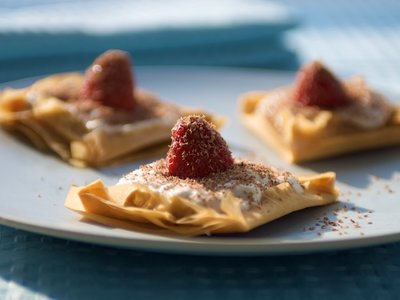 Strawberry Ricotta and Vanilla Sugar in Phyllo Squares