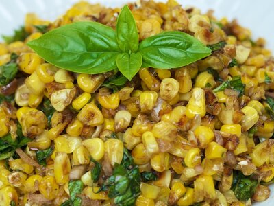 Roasted Corn with Basil Shallot Vinaigrette 