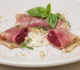 Ravioli Bundles of Roasted Beets with Roasted Garlic Sauce