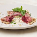 Ravioli Bundles of Roasted Beets with Roasted Garlic Sauce
