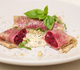 Ravioli Bundles of Roasted Beets with Roasted Garlic Sauce