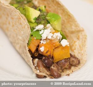 Pinta Bean and Butternut Tacos with Fresh Green Salsa recipe