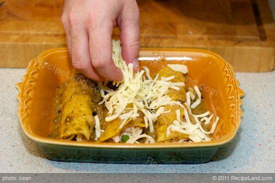 Sprinkle the cheese evenly over the enchiladas