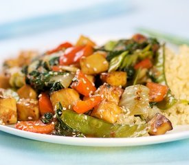 Stir Fried Asian Marinated Tofu with Boy Choy, Bell Pepper and Snow Peas