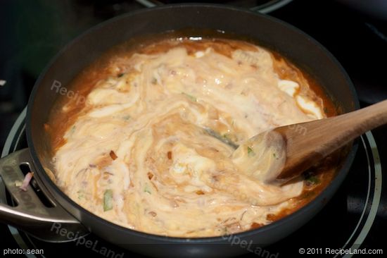 Stir in the sour cream, heating to a simmer