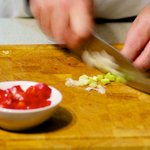 Slice the scallions (green onions)