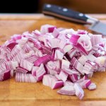 Now we have all the beautifully and coarsely chopped red onions...