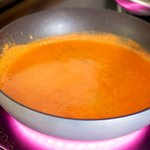 Here all the carrot juice is in the pan...