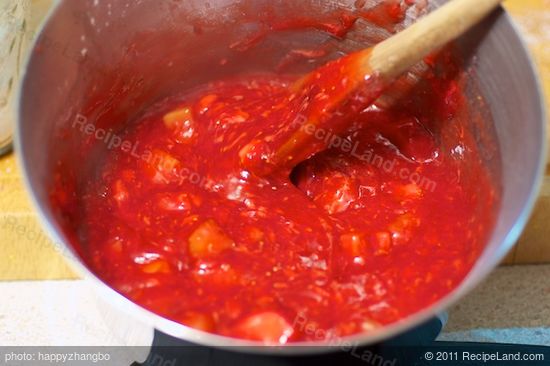 Stirring constantly until thickened, remove from heat, cover and set aside.