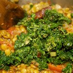 Add the cooked spinach to the dhal...