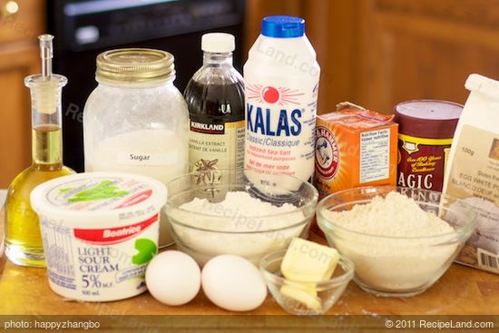 Gather together the ingredients to make the cake.