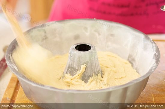 Spoon half the batter into the prepared pan...