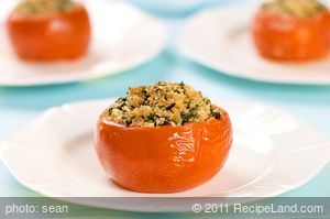 Stuffed Tomatoes with Goat Cheese, Olives and Fresh Oregano