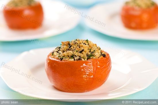 Stuffed Tomatoes with Goat Cheese, Olives and Fresh Oregano