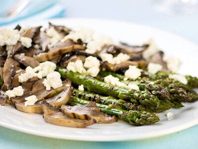 Grilled Asparagus and Portobello Mushrooms with Goat Cheese