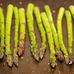 Brushed asparagus, ready to grill.