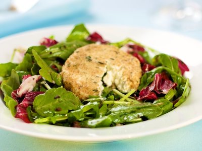 Arugula Salad Warm Goat Cheese with Black Olive Vinaigrette