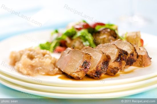 Succulent and delicious grilled pork tenderloin with onion marmalade.