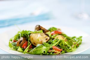 Grilled Potato Salad, Arugula and Roasted Peppers with Dijon Vinaigrette