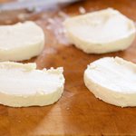 Cut the goat cheese into 6 equal rounds.