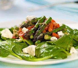 Seared Asparagus, Roasted Bell Pepper and Spinach Salad with Goat Cheese