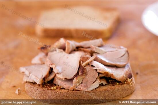 Place the leftover grilled pork tenderloin as needed over the mustard. 