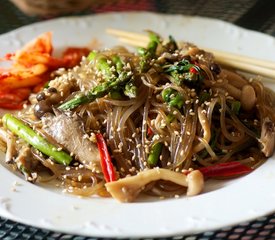 Mushrooms, Asparagus and Asian Chives Japchae