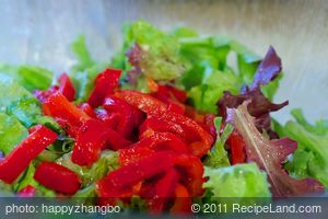 Roasted Bell Pepper, Crouton and Mixed Green Salad